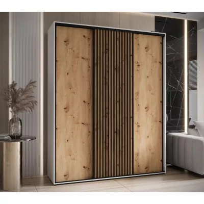 Šatní skříň BAYLIN 1 - 200/45 cm, bílá / dub artisan / černá