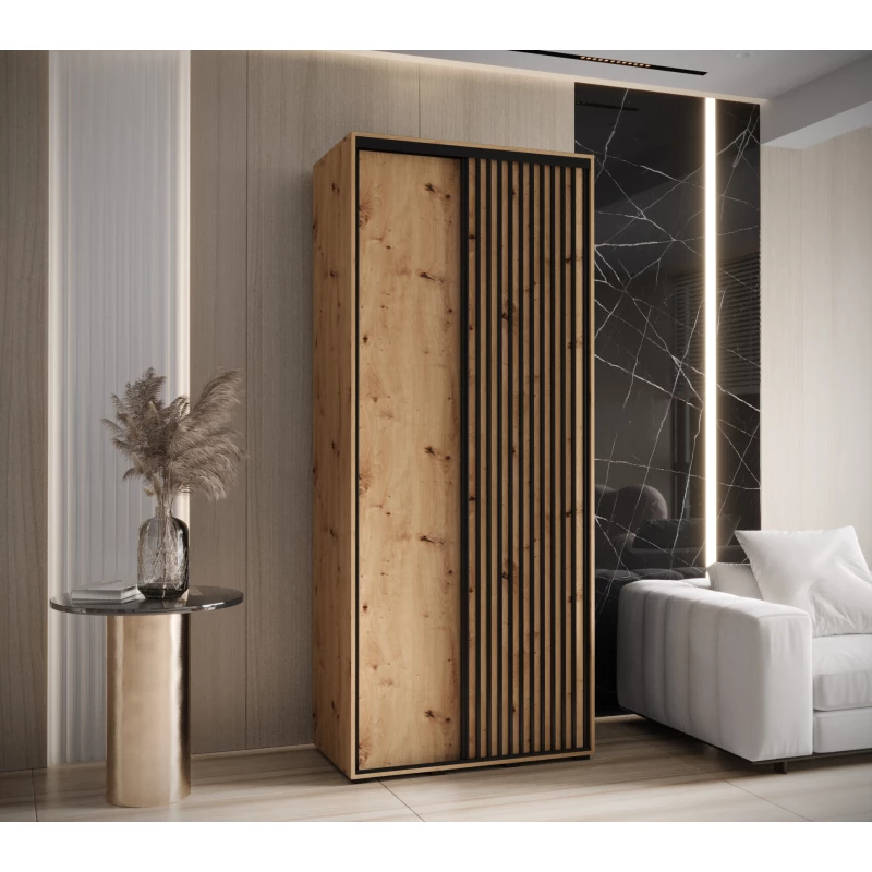 Šatní skříň BAYLIN 1 - 110/60 cm, dub artisan / dub artisan / černá