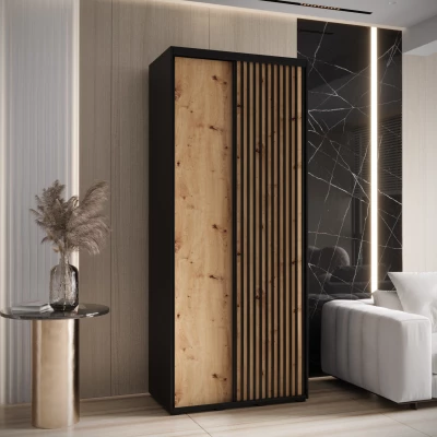 Šatní skříň BAYLIN 1 - 120/60 cm, černá / dub artisan / černá