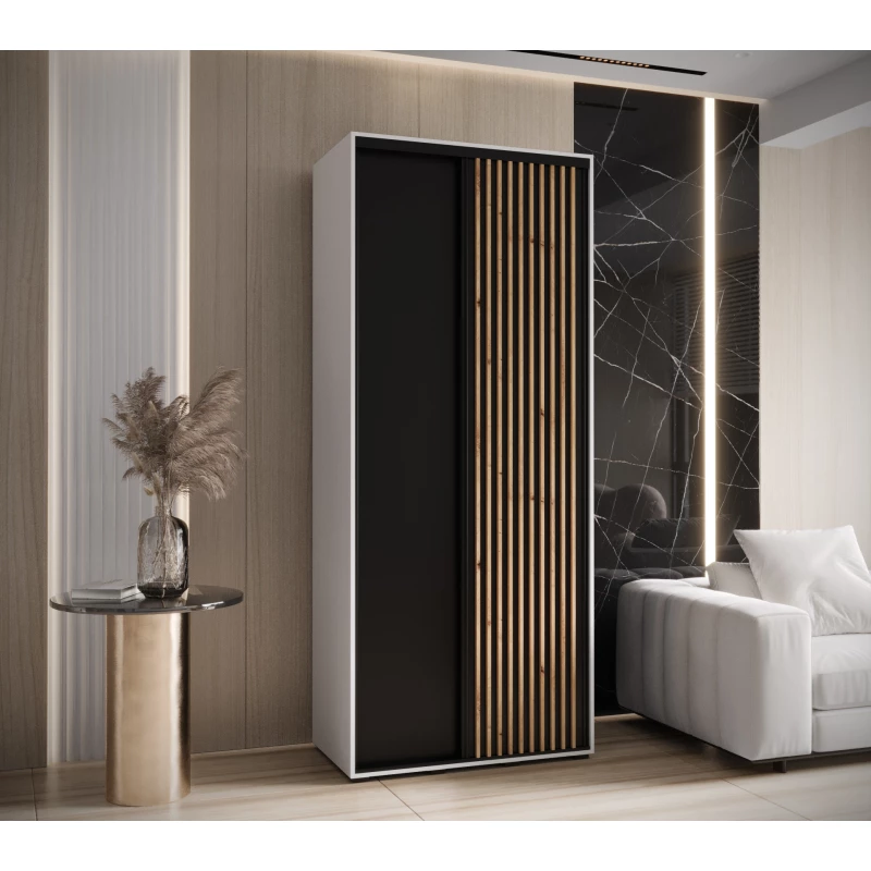 Šatní skříň BAYLIN 1 - 120/60 cm, bílá / černá / dub artisan