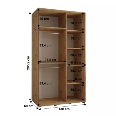 Šatní skříň BAYLIN 1 - 130/60 cm, dub artisan / černá / dub artisan