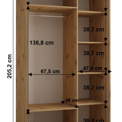 Šatní skříň BAYLIN 1 - 140/60 cm, dub artisan / černá / dub artisan