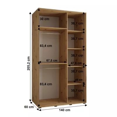 Šatní skříň BAYLIN 1 - 140/60 cm, dub artisan / černá / dub artisan