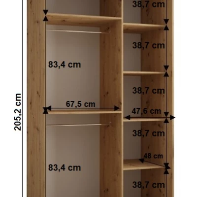 Šatní skříň BAYLIN 1 - 140/60 cm, dub artisan / bílá / černá