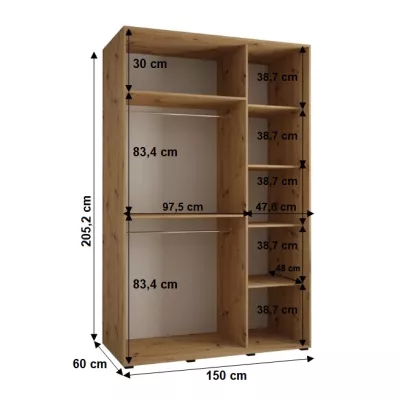 Šatní skříň BAYLIN 1 - 150/60 cm, dub artisan / černá / dub artisan