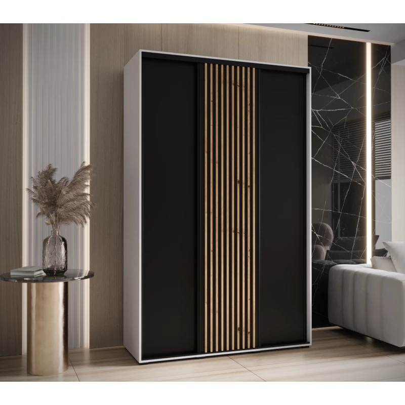 Šatní skříň BAYLIN 1 - 150/60 cm, bílá / černá / dub artisan