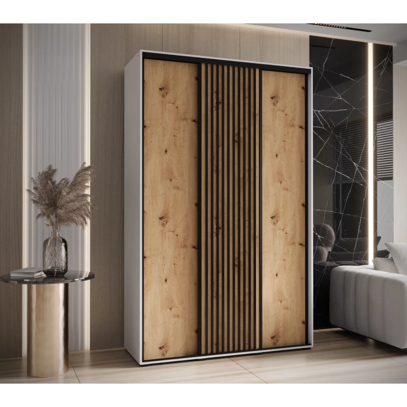 Šatní skříň BAYLIN 1 - 150/60 cm, bílá / dub artisan / černá