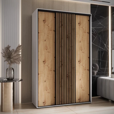 Šatní skříň BAYLIN 1 - 160/60 cm, bílá / dub artisan / černá