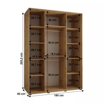 Šatní skříň BAYLIN 1 - 180/60 cm, bílá / černá / dub artisan
