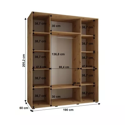Šatní skříň BAYLIN 1 - 190/60 cm, bílá / černá / dub artisan