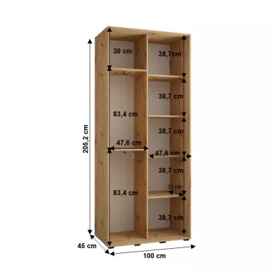 Šatní skříň BAYLIN 2 - 100/45 cm, dub artisan / dub artisan / černá