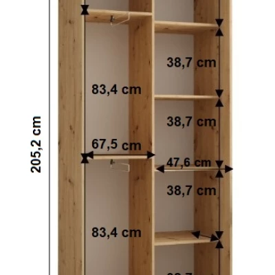 Šatní skříň BAYLIN 2 - 120/45 cm, dub artisan / bílá / černá