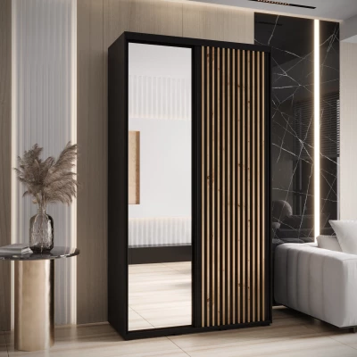 Šatní skříň BAYLIN 2 - 130/45 cm, černá / černá / dub artisan