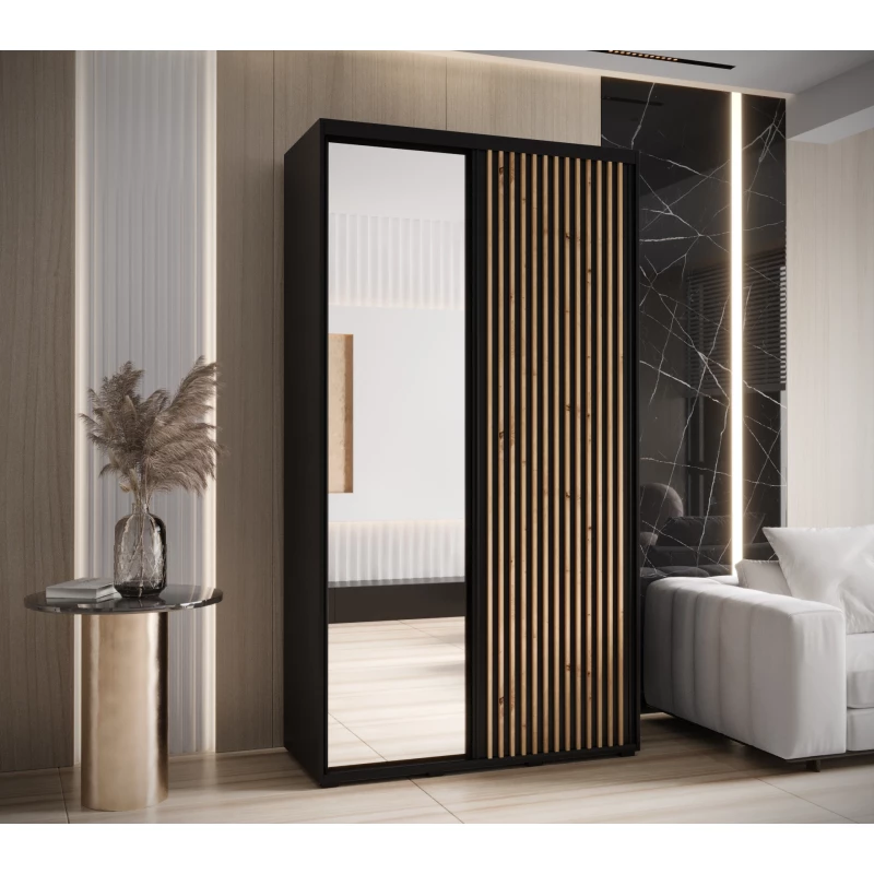 Šatní skříň BAYLIN 2 - 130/45 cm, černá / černá / dub artisan