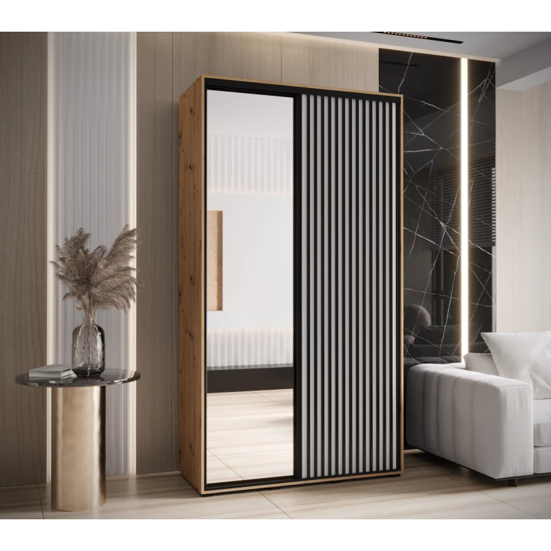 Šatní skříň BAYLIN 2 - 140/45 cm, dub artisan / bílá / černá