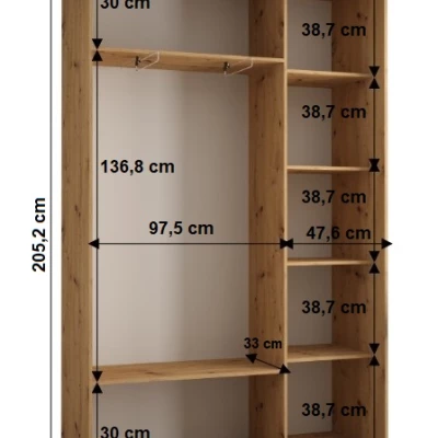Šatní skříň BAYLIN 2 - 150/45 cm, dub artisan / černá / dub artisan