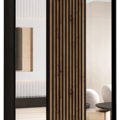 Šatní skříň BAYLIN 2 - 160/45 cm, černá / dub artisan / černá