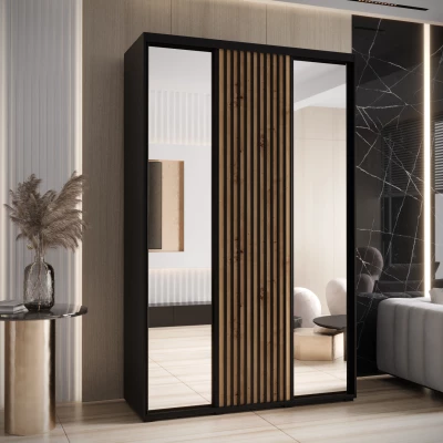 Šatní skříň BAYLIN 2 - 160/45 cm, černá / dub artisan / černá