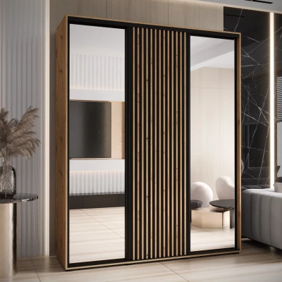 Šatní skříň BAYLIN 2 - 200/45 cm, dub artisan / černá / dub artisan