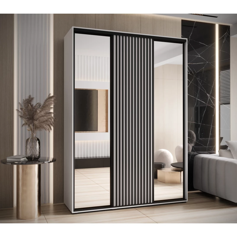 Šatní skříň BAYLIN 2 - 180/45 cm, bílá / bílá / černá