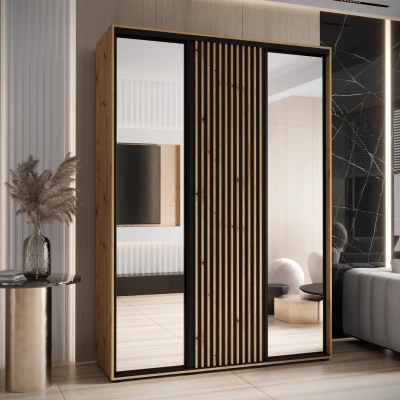 Šatní skříň BAYLIN 2 - 170/45 cm, dub artisan / černá / dub artisan