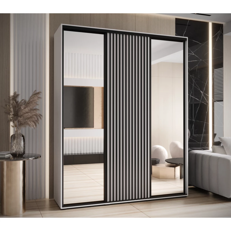 Šatní skříň BAYLIN 2 - 200/60 cm, bílá / bílá / černá