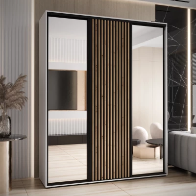 Šatní skříň BAYLIN 2 - 200/60 cm, bílá / černá / dub artisan