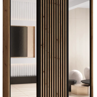 Šatní skříň BAYLIN 2 - 180/60 cm, dub artisan / černá / dub artisan