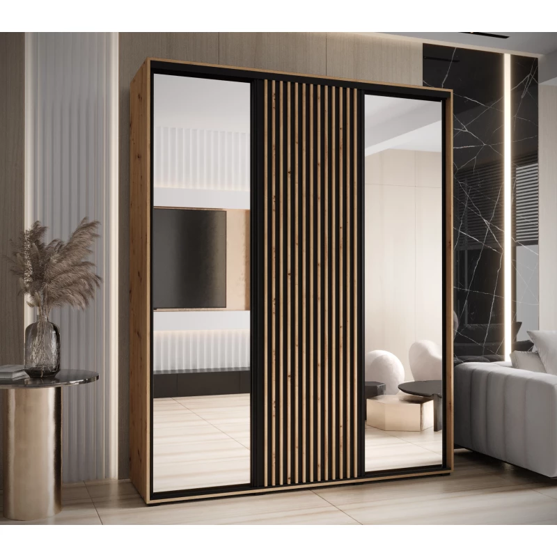 Šatní skříň BAYLIN 2 - 190/60 cm, dub artisan / černá / dub artisan