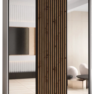 Šatní skříň BAYLIN 2 - 190/60 cm, bílá / dub artisan / černá