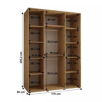 Šatní skříň BAYLIN 2 - 170/60 cm, dub artisan / černá / dub artisan