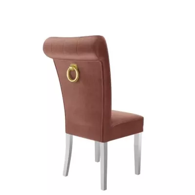 Luxusní jídelní židle NOSSEN 3 - polomatná bílá / růžová / pozlacené klepadlo