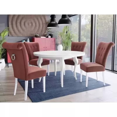 Luxusní jídelní židle NOSSEN 3 - polomatná bílá / růžová / chromované klepadlo