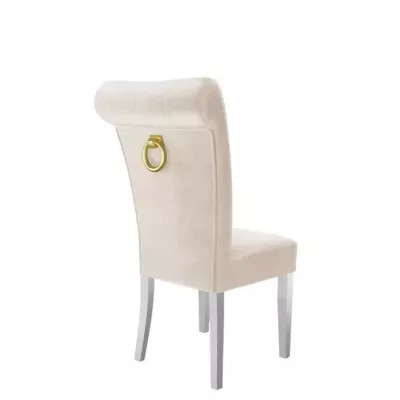 Luxusní jídelní židle NOSSEN 3 - polomatná bílá / béžová / pozlacené klepadlo
