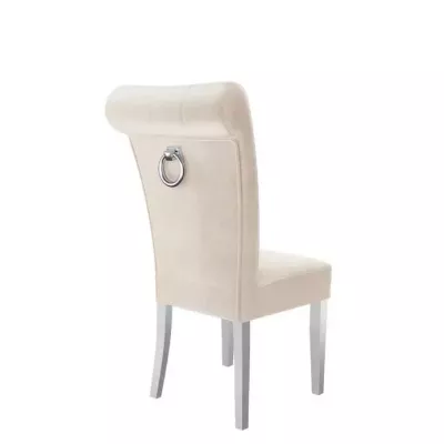 Luxusní jídelní židle NOSSEN 3 - polomatná bílá / béžová / chromované klepadlo