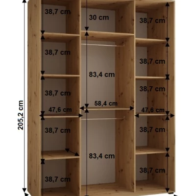 Šatní skříň BAYLIN 2 - 160/60 cm, dub artisan / dub artisan / černá