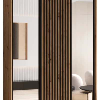 Šatní skříň BAYLIN 2 - 160/60 cm, dub artisan / dub artisan / černá