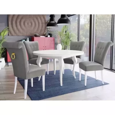 Luxusní jídelní židle NOSSEN 3 - polomatná bílá / šedá / pozlacené klepadlo