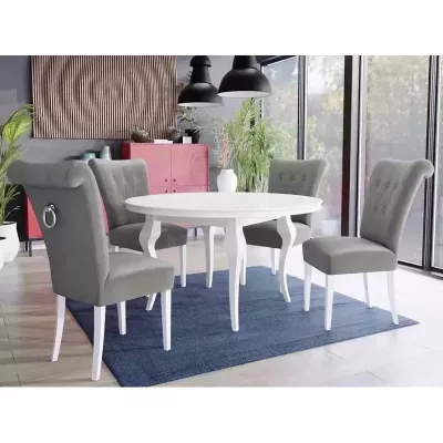 Luxusní jídelní židle NOSSEN 3 - polomatná bílá / šedá / chromované klepadlo