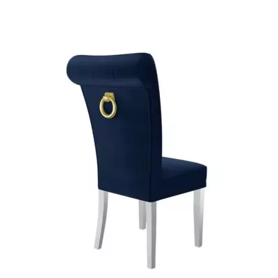 Luxusní jídelní židle NOSSEN 3 - polomatná bílá / modrá / pozlacené klepadlo