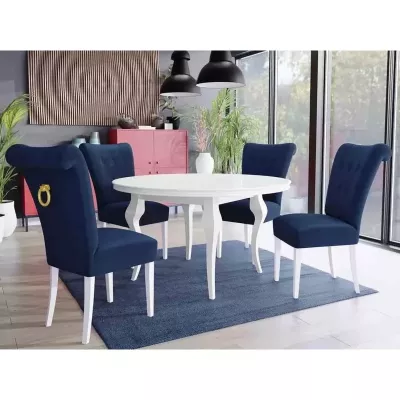 Luxusní jídelní židle NOSSEN 3 - polomatná bílá / modrá / pozlacené klepadlo