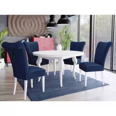 Luxusní jídelní židle NOSSEN 3 - polomatná bílá / modrá / černé klepadlo