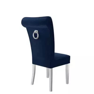 Luxusní jídelní židle NOSSEN 3 - polomatná bílá / modrá / chromované klepadlo