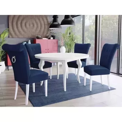 Luxusní jídelní židle NOSSEN 3 - polomatná bílá / modrá / chromované klepadlo