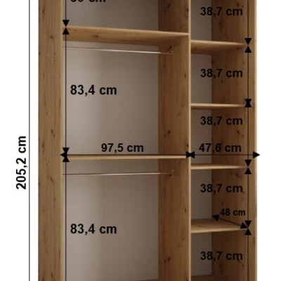 Šatní skříň BAYLIN 2 - 150/60 cm, dub artisan / černá / dub artisan