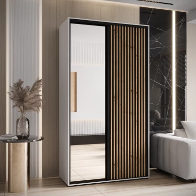 Šatní skříň BAYLIN 2 - 140/60 cm, bílá / černá / dub artisan