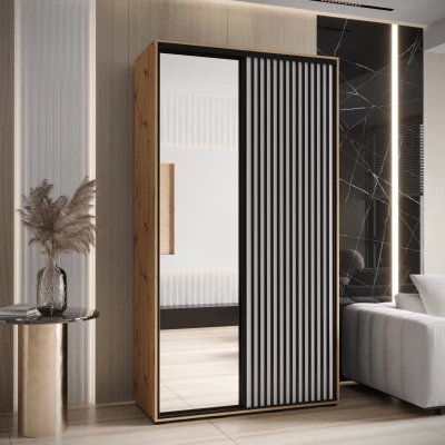 Šatní skříň BAYLIN 2 - 130/60 cm, dub artisan / bílá / černá