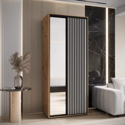 Šatní skříň BAYLIN 2 - 120/60 cm, dub artisan / bílá / černá