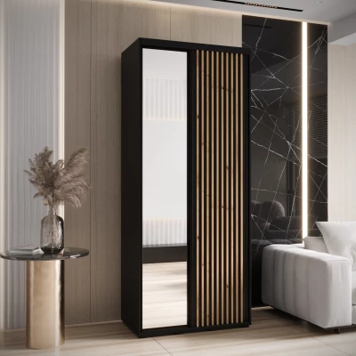 Šatní skříň BAYLIN 2 - 120/60 cm, černá / černá / dub artisan