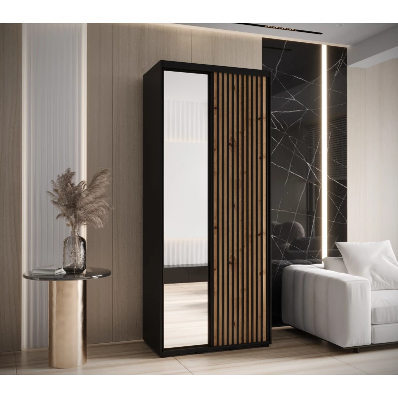 Šatní skříň BAYLIN 2 - 110/60 cm, černá / dub artisan / černá